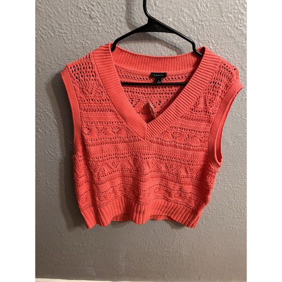 Talbots Cotton Crochet Sleeveless Sweater Vest Size  Large Coral Color Womens - Picture 2 of 9